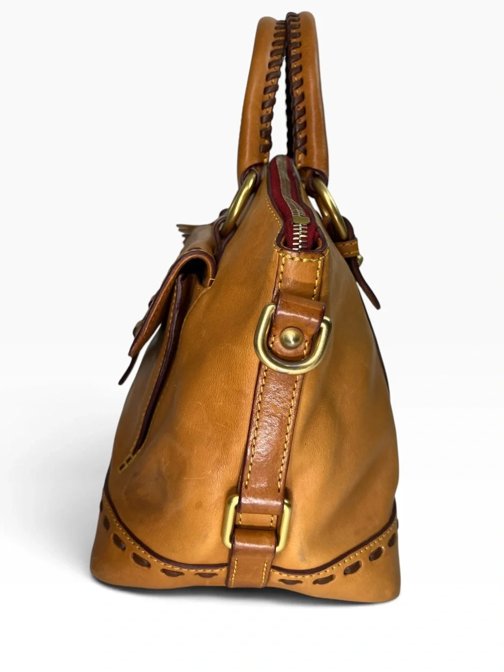 Dooney & Bourke Florentine Medium Pocket Satchel Natural Leather